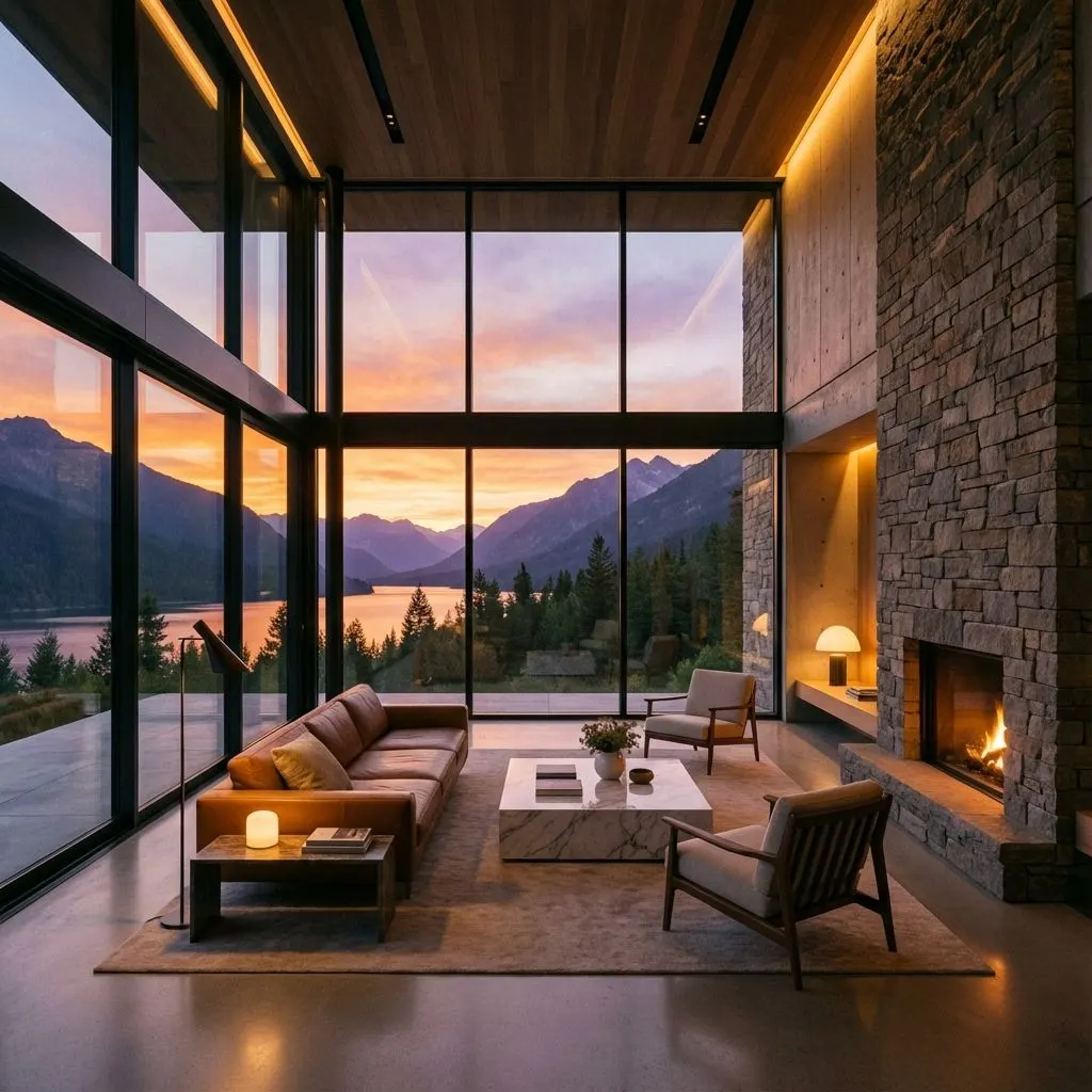 GRETO experience centre Raipur — luxury living room with system aluminium windows