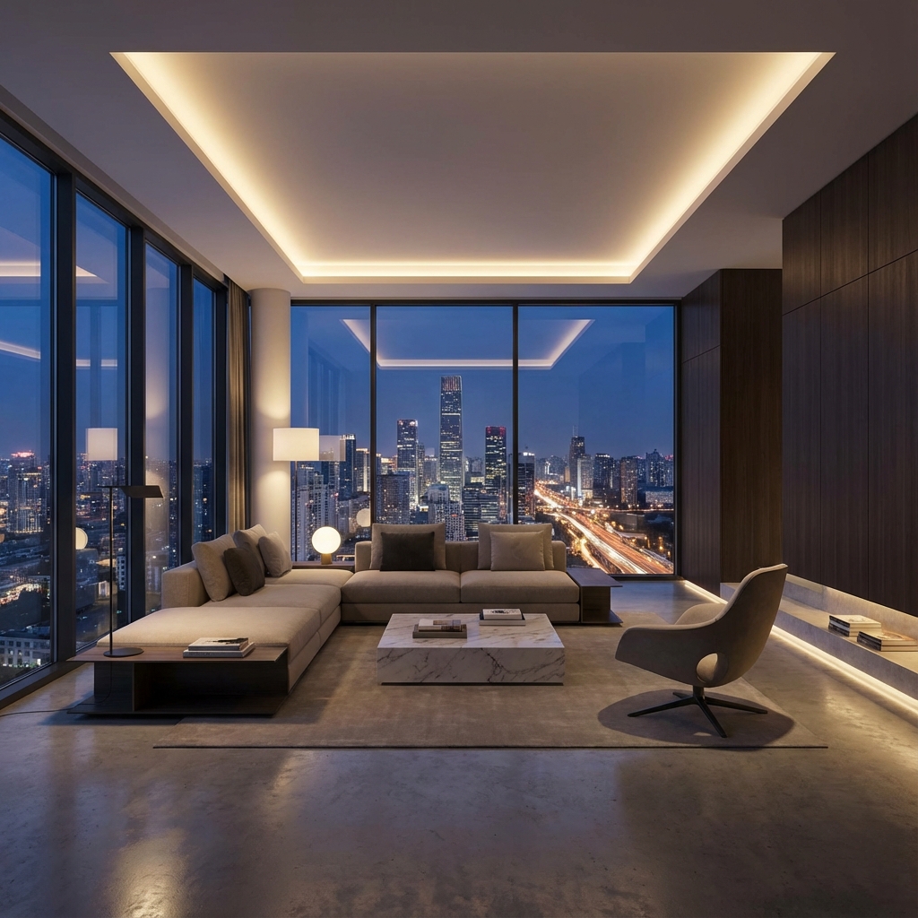 Modern apartment interior with GRETO slim aluminium sliding windows